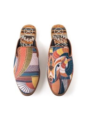 INKKAS CYPRESS SLIDE SANDAL MULE SLIP ON SZ 10 PERUVIAN CANVAS ABSTRACT ART